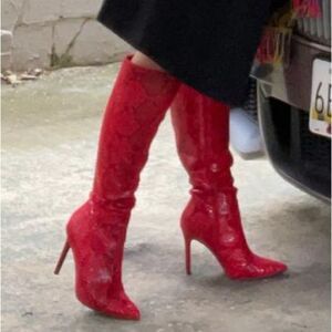 INC Womens Rajel Faux Leather Snake Print Knee-High Boots